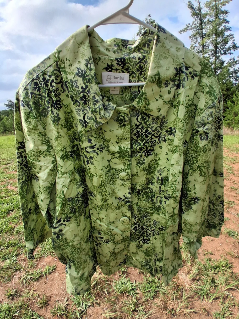 CJ Banks Green Patterned Button-Front Shirt Woman's Size 3X